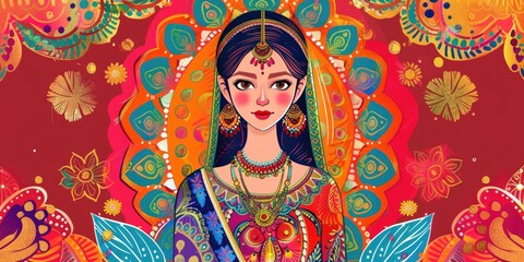 Fototapeta premium Ornate colorful woman portrait with flowers.