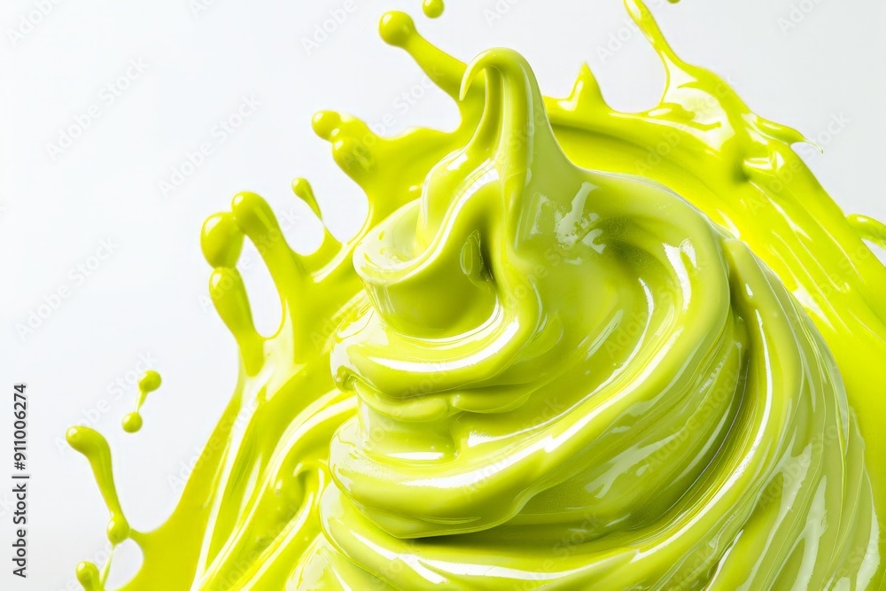 Aufkleber abstract photography of a swirl of bright green ice cream with unique melting patterns on a solid wh