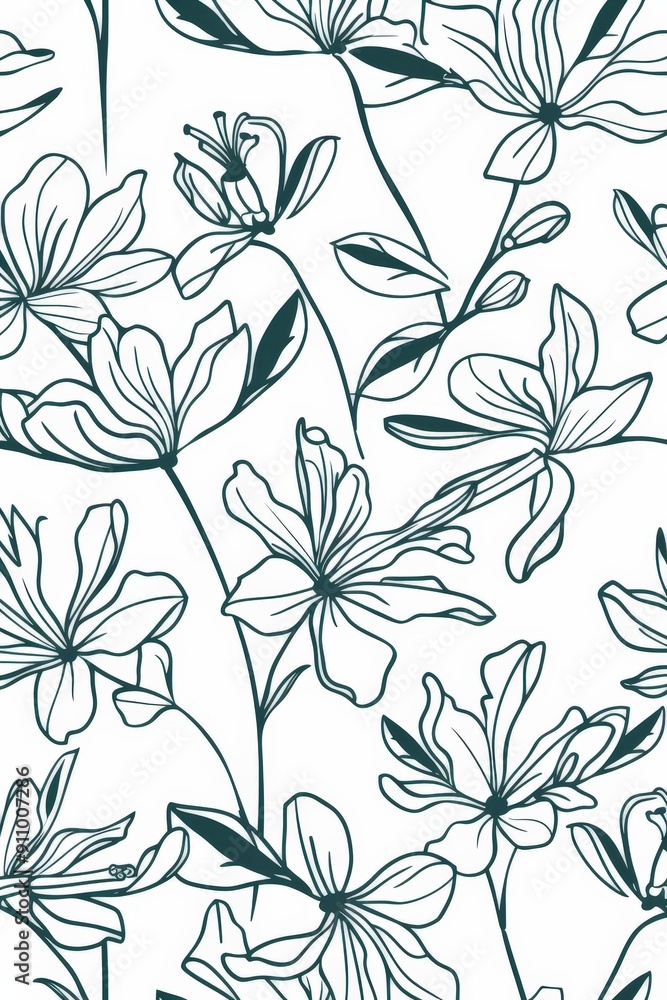Poster A minimalistic drawing focusing on flowers with elongated petals, offering an aesthetically pleasing representation of botanical elements in a precise and clean artistic style.