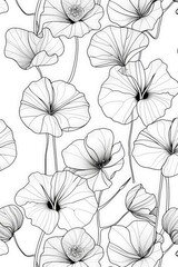 A beautiful illustration of delicate flowers created with fine black lines on a white background. The intricate details of the petals and stems capture the delicate nature of these blossoms.