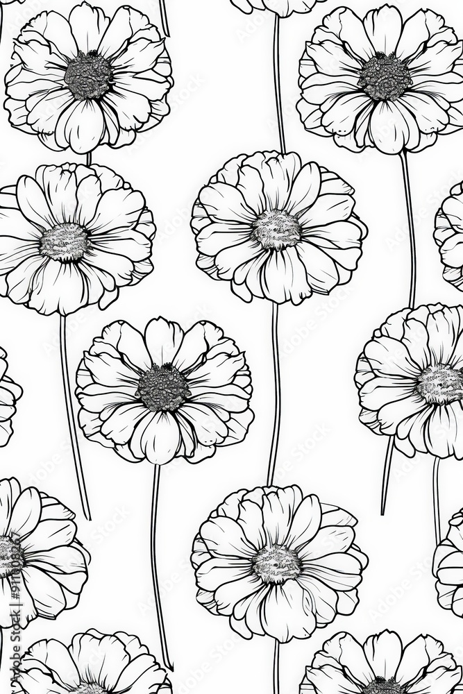 Poster this illustration features a seamless pattern of detailed flowers, drawn in black and white, showcas