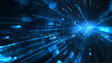 Obraz premium Blue Rays and Light Trails Technology Background