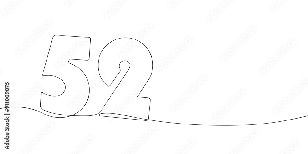 Poster a single line drawing of a fifty two symbol. continuous line fifty second number icon. one line icon
