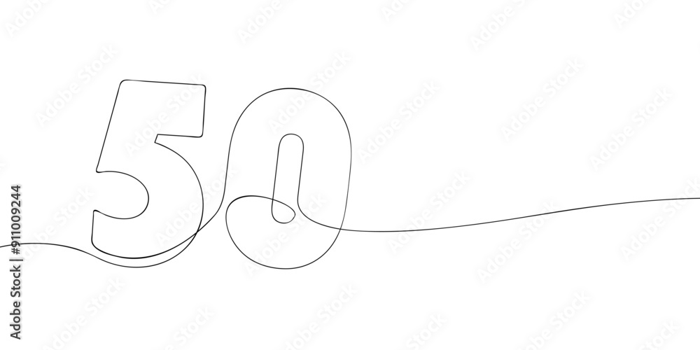 Aufkleber a single line drawing of a fifty symbol. continuous line fiftieth number icon. one line icon. vector