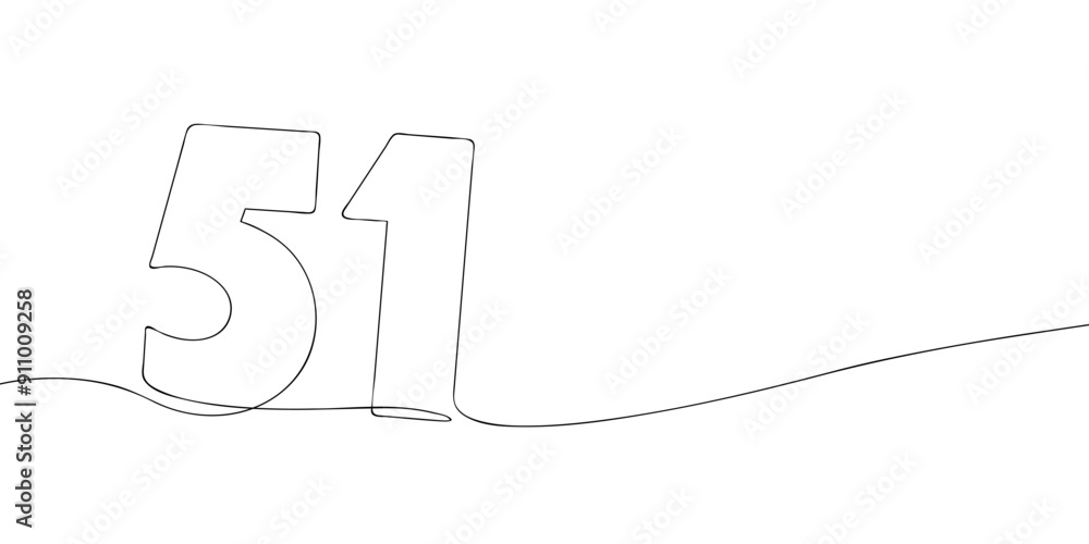 Poster a single line drawing of a fifty one symbol. continuous line fifty first number icon. one line icon.