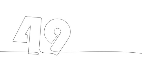 A single line drawing of a forty nine symbol. Continuous line forty ninth number icon. One line icon. Vector illustration.