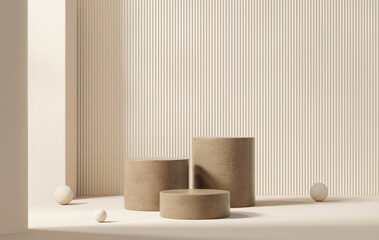 Minimal tree podium for product display background 3d rendering	
