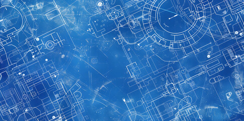 Blueprint Background with White Lines and Blue Background