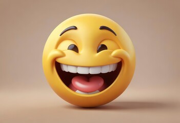 Fototapeta premium Three-dimensional laughing face emoji. Confused or pensive face emoticon. 3D rendering, ai
