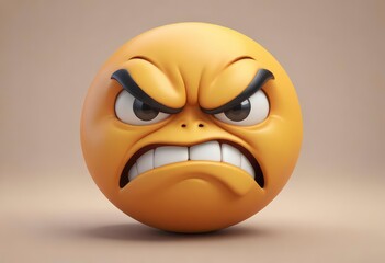 Three-dimensional angry face emoji. Confused or pensive face emoticon. 3D rendering, ai
