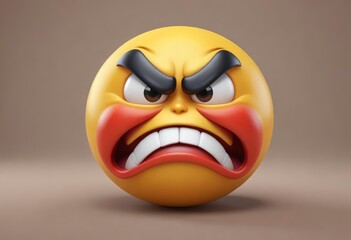 Three-dimensional angry face emoji. Confused or pensive face emoticon. 3D rendering, ai