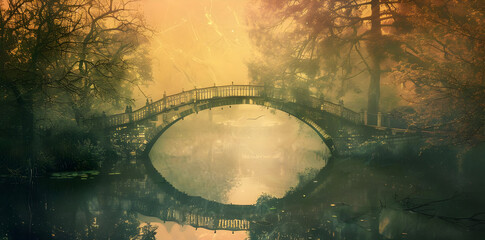 Bridge Over Water with Trees Illustration