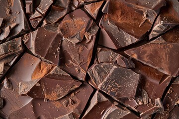 artisanal chocolate bar broken into irregular pieces rich brown tones visible cocoa nibs handcrafted appearance textured surface