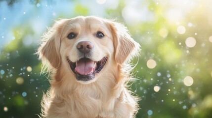 Happy Golden Retriever in Sunlit Park
