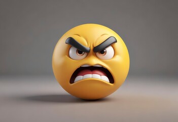 Three-dimensional angry face emoji. Confused or pensive face emoticon. 3D rendering, ai