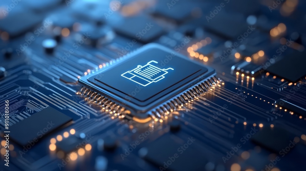 Poster Microchip on Circuit Board Close-up