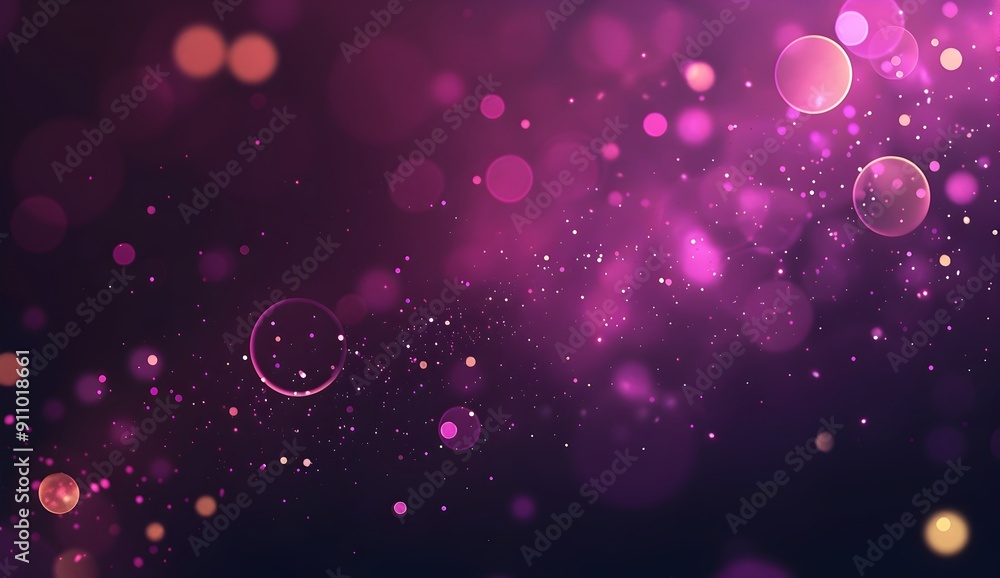 Poster dark purple background with blurred light particles and glowing dots, space for text. abstract vecto