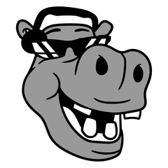 Music Party DJ Hippo Face Animal Happy Friendly Laughing Sunglasses Headphone Comic Cartoon Funny Techno Sound Dance Fun Time Deejay Love Cool Loud Sounds Club Disco Festival Concert Partying Lover