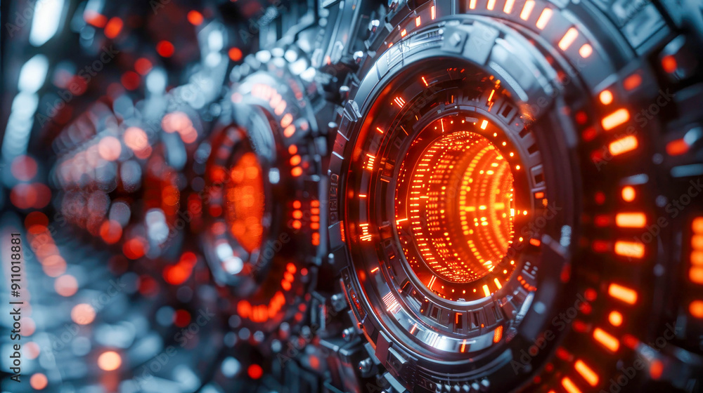 Poster futuristic digital concept of cybersecurity with a glowing lock symbol on a high-tech background