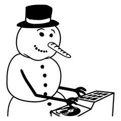 Music Party DJ Snowman Winter Christmas Snow Mixing Table Cute Record Player Turntable Comic Cartoon Funny Techno Sound Dance Fun Time Deejay Love Cool Loud Club Disco Festival Concert Partying