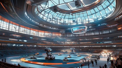 Fototapeta premium Futuristic Sports Arena 3D Model: Concept Design for a High-Tech Stadium