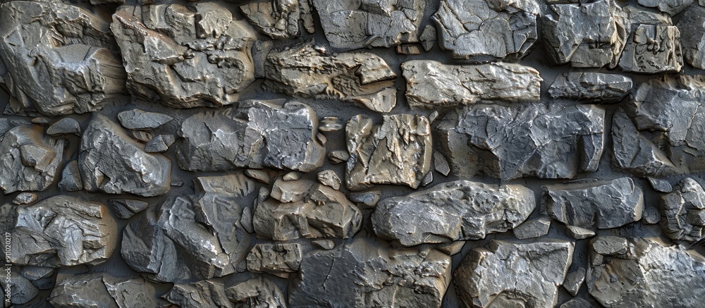 Poster high-quality photo of a rough-textured stone wall, suitable as an overlay for your design with copy 