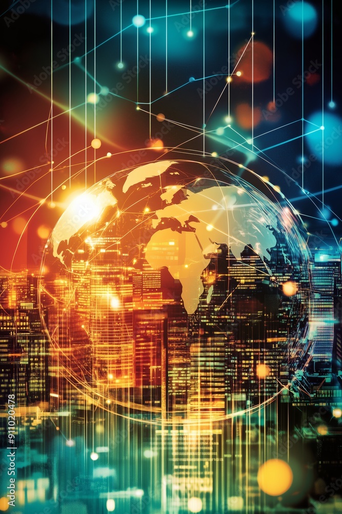 Aufkleber distribution and logistics concept of global digital internet marketing and business e-commerce bann