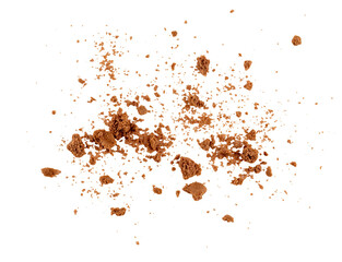 Cake crumbs, cookies powder flying, grunge graphic overlay element isolated on a transparent...