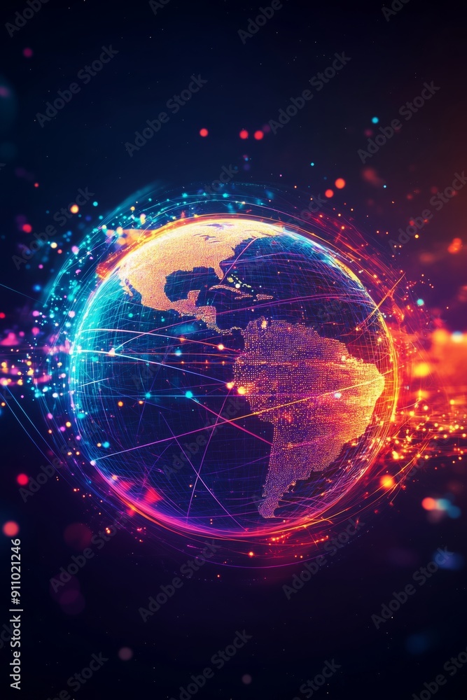 Aufkleber distribution and logistics concept of global digital internet marketing and business e-commerce bann