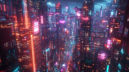 Obraz premium ## Futuristic Night Cityscape: 3D Rendered Architecture