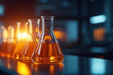 Luxury sciencethemed poster template highlighting detailed images of chemical reactions and laboratory equipment