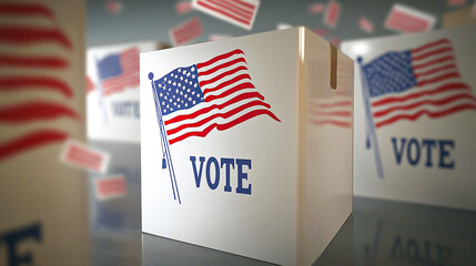 ballot box with american flag . votes are cast into a ballot box . elections in america . democrats vs republicans . politics .