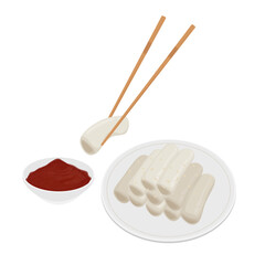 Vector Illustration Logo Clip Art Cylinder Rice Cake Garaetteok with gochujang sauce