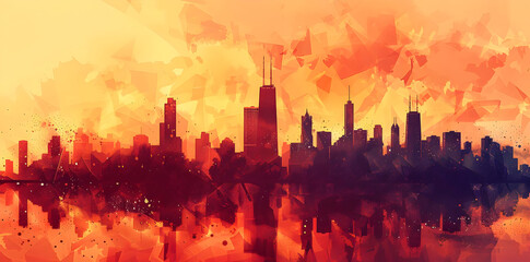 Obraz premium Chicago Cityscape Watercolor Illustration