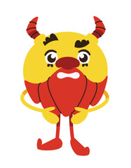 Obraz premium Disgruntled monster with horns. Funny Halloween character.