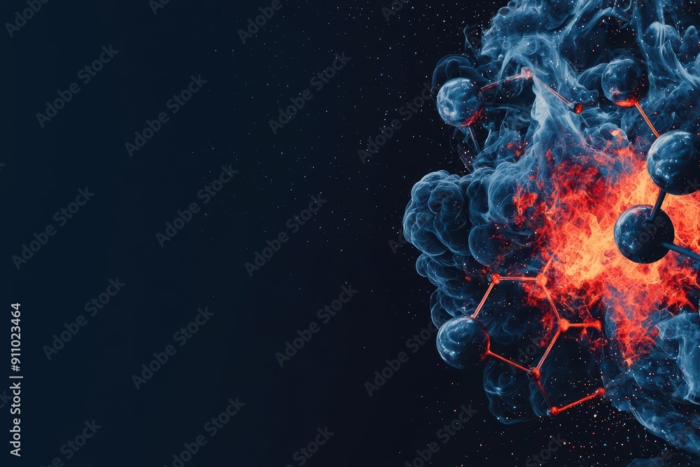 Poster minimal poster template featuring a dynamic science theme with atom icons on the left and right