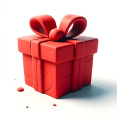 Close-up of a red gift box isolated on a white background, 3D claymation style