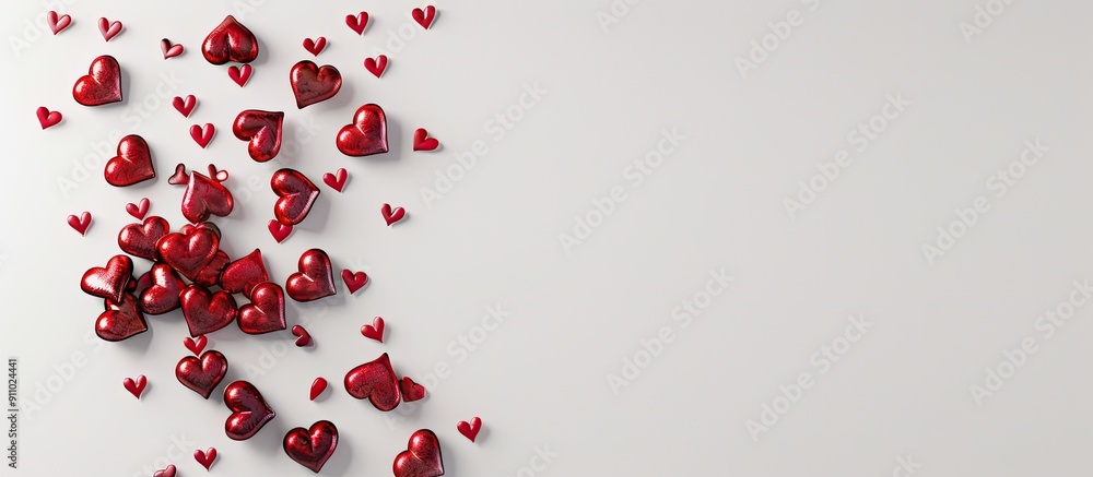 Poster valentine hearts stand out against a plain white background, focusing on love and romance, with spac