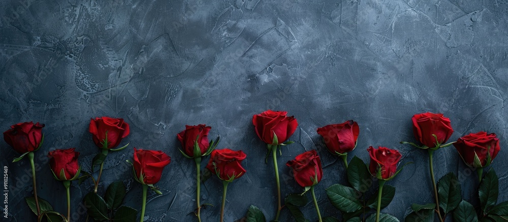 Poster red roses displayed on a backdrop with ample room for additional images or text, known as a copy spa