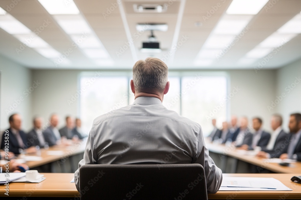 Poster documentary-style image of a financial workshop, focusing on a speaker discussing the compounding ef
