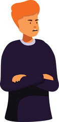 Fototapeta premium Frustrated teenager boy with red hair is folding his arms, feeling angry and annoyed