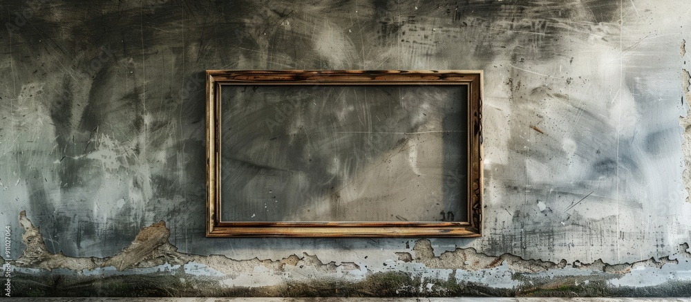 Poster wooden frame with empty wall as background for a concept, with room for copy space image.