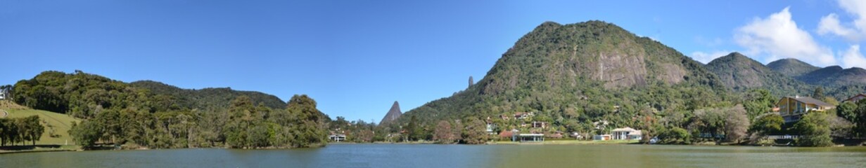 Panoramic photo of Lake Comary in Teres&oacute;polis, Rio de Janeiro, Brazil. Mountainous region of the state.