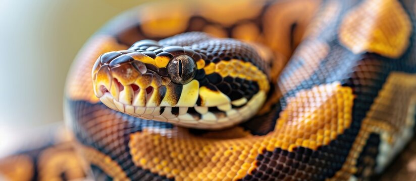 This snake is a ball python in a copy space image.