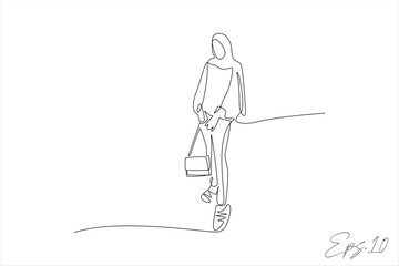 continuous line of women standing holding bags