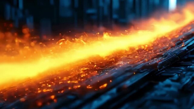 Polymorphic movement of flying fire in cyberpunk style. Video generative AI