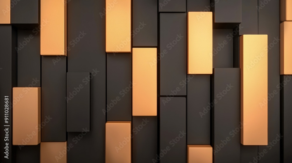 Poster an abstract design featuring a blend of black and gold rectangular shapes, creating a modern and sty