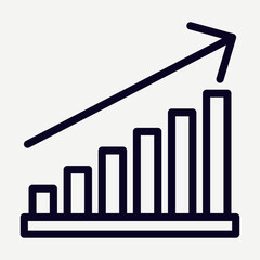 Graph icon with arrow in line style, suitable for illustrations of Growing businesses, growing bar charts, sales in infographics and presentation elements.