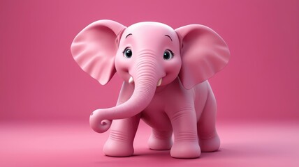 Vibrant pink background, smiling pink elephant.