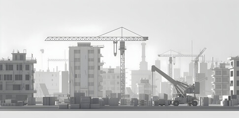 Construction Site with Cranes 3D Illustration